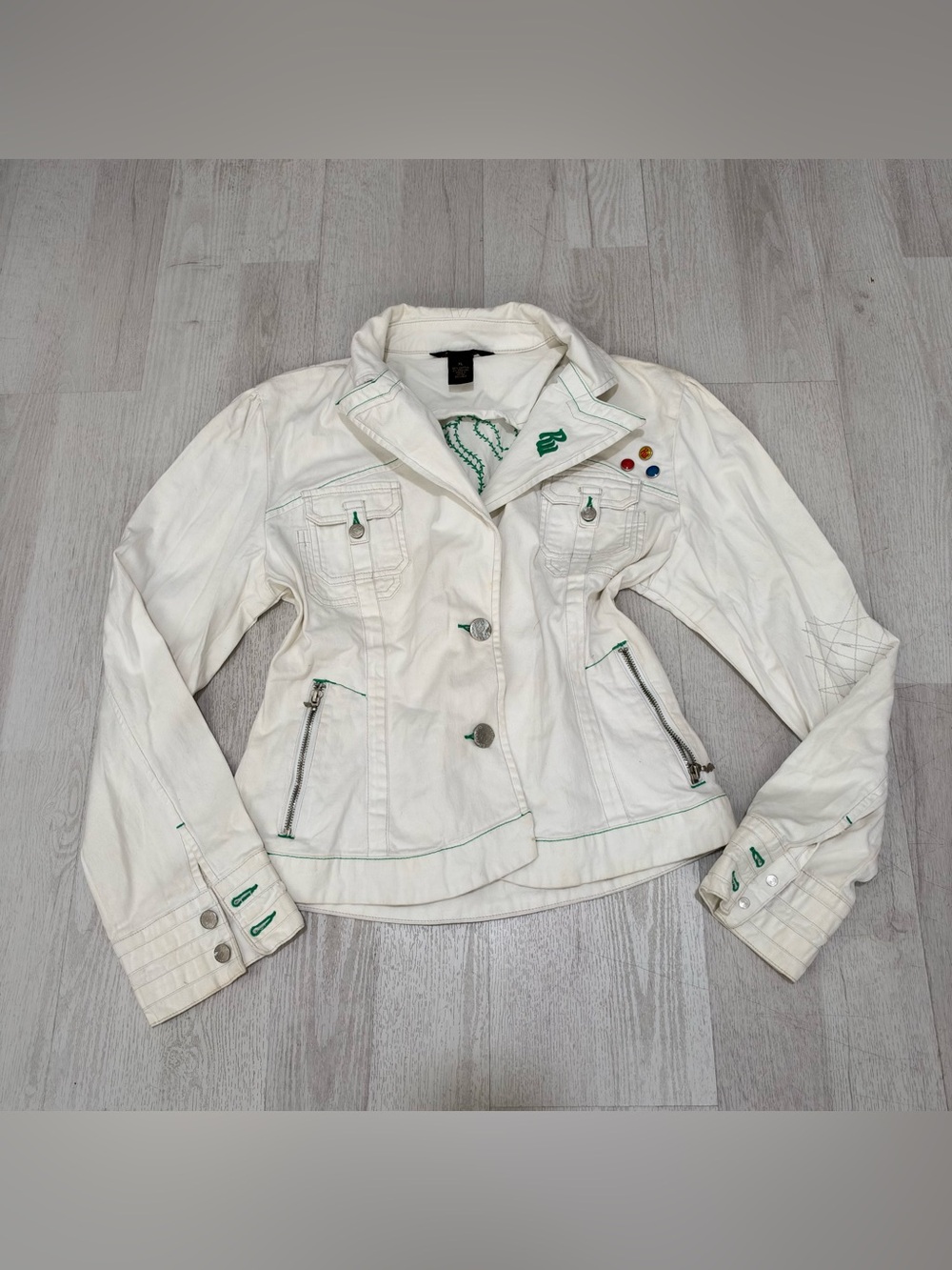 Rocawear Women's Utility White Denim Jacket Size XL